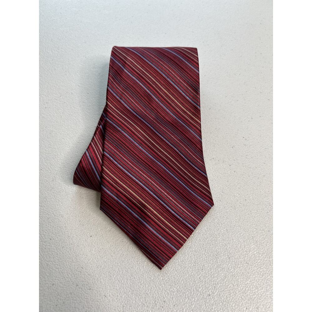 J. Ferrar Red with Blue and White Striped 100% Silk Designer Tie